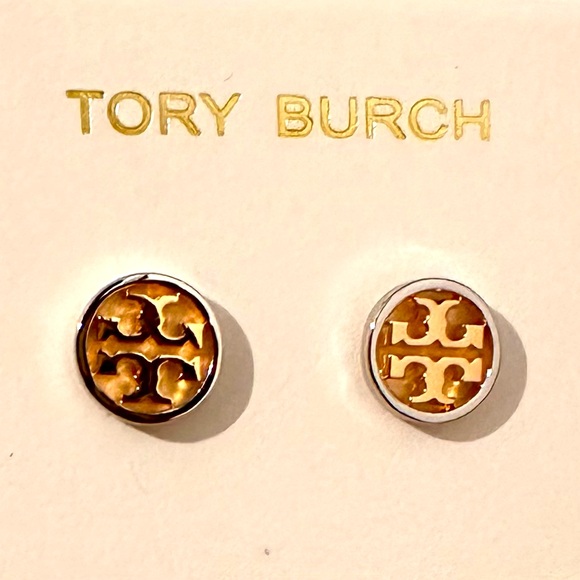 Tory Burch Jewelry - 87-NEW TORY BURCH GOLD AND SILVER MILLER STUD LOGO EARRINGS